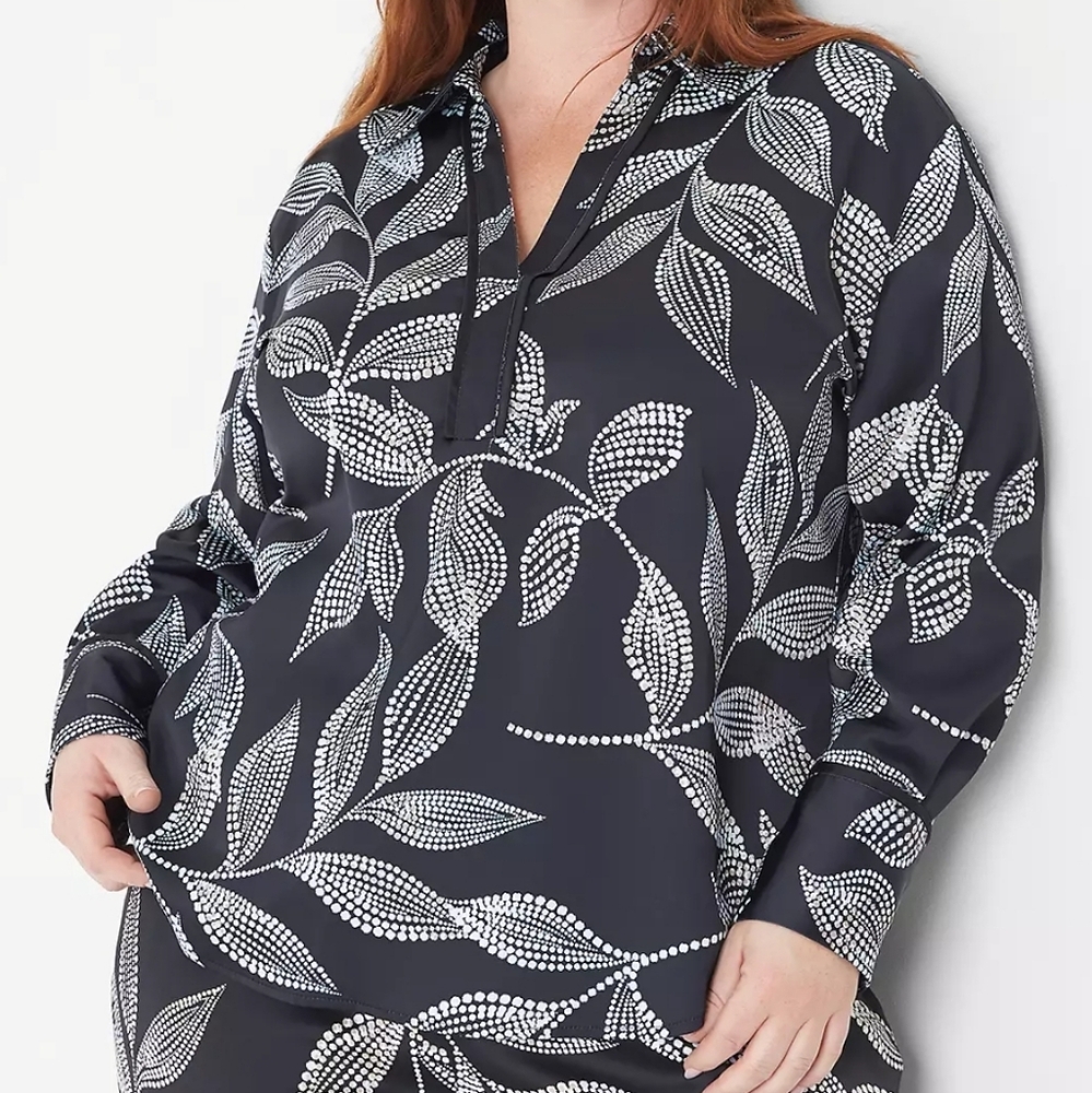 Lane Bryant Black and White Leaf Pattern Blouse Size 22